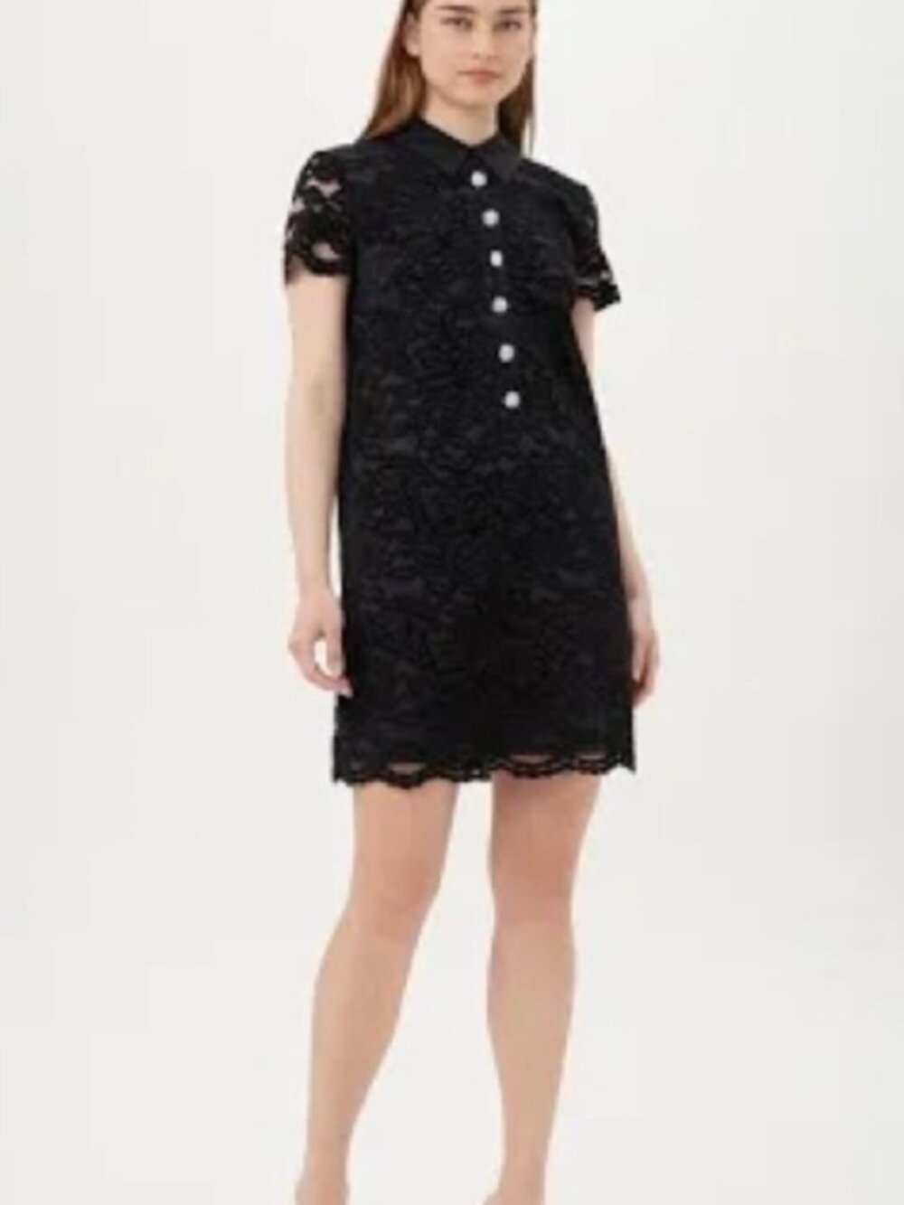 NWT Trina Turk Hani Black Floral Lace Shift Dress w/ Crystal Buttons - Size 2